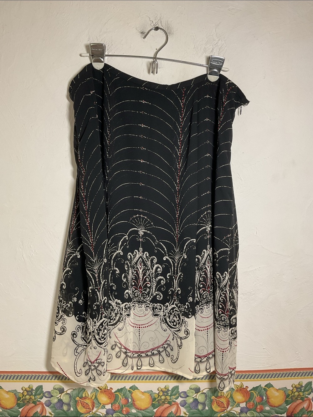 Jones Wear Vintage Black Paisley Ornate Print Midi Skirt Size 16 Lined